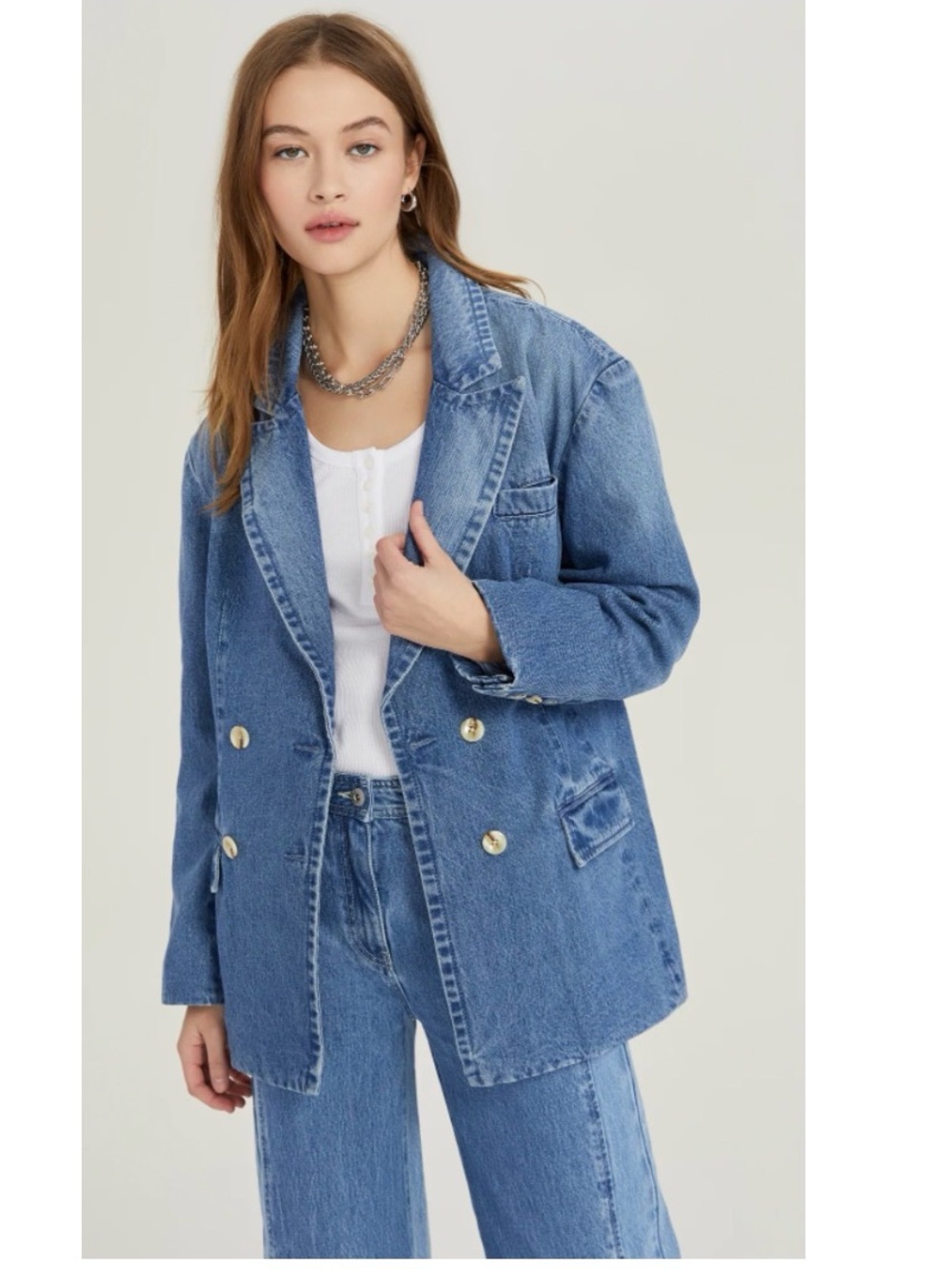 Double-Breasted Denim Blazer something navy